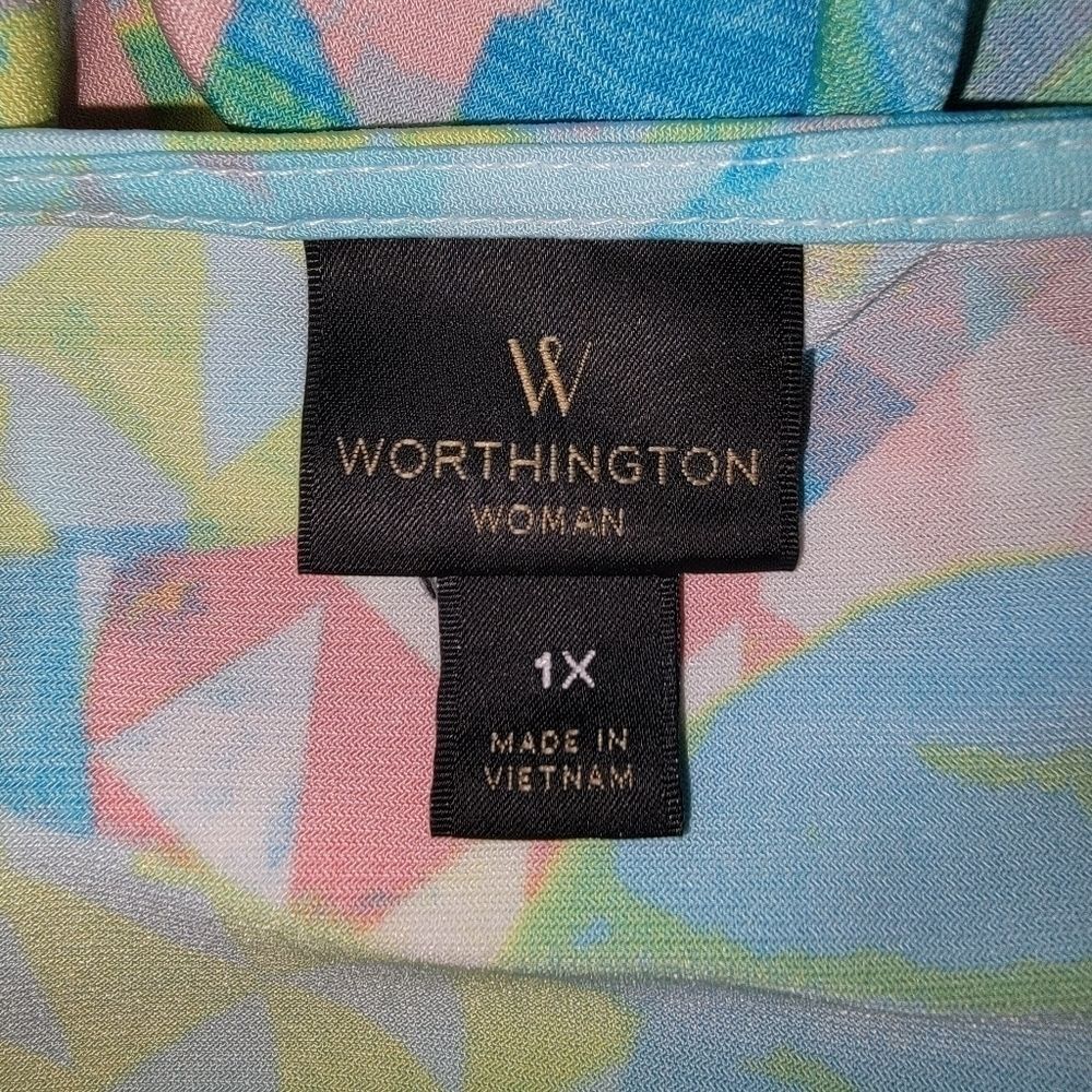 Worthington cold shoulder floral water color Top Blouse 1x - Picture 6 of 7
